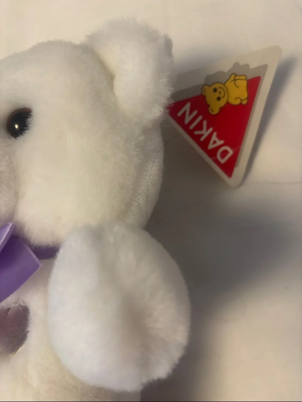 White Plush Teddy Bear with Lavender Bow - Kids Toys